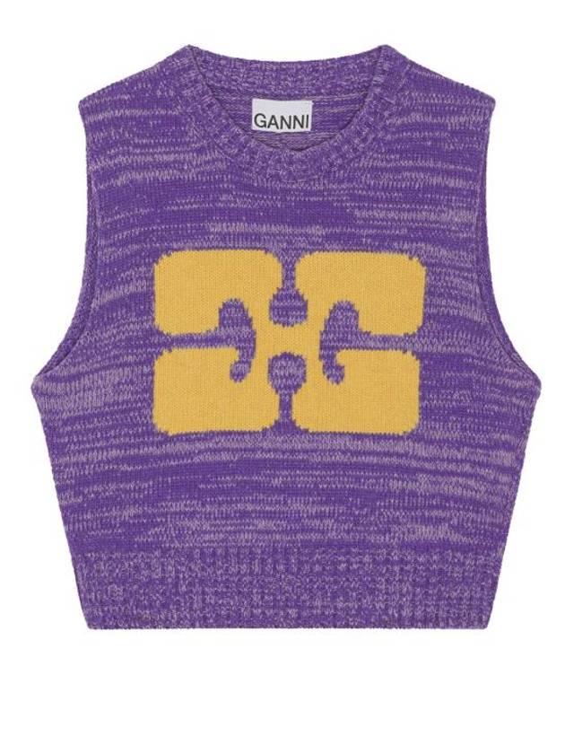 Logo Graphic Cropped Wool Vest Purple - GANNI - BALAAN 2