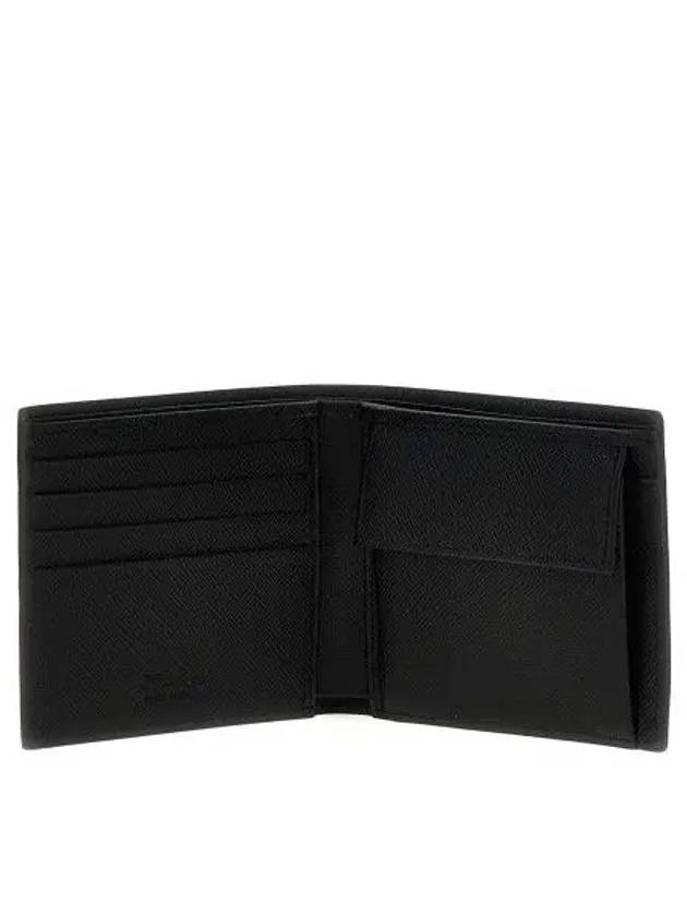 Men's Silver Hardware Logo Saffiano Half Wallet Black - PRADA - BALAAN 4