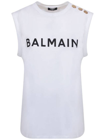 Women's Logo Print Shoulder Button Sleeveless White - BALMAIN - BALAAN 2