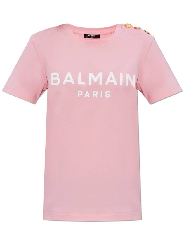 Balmain T-shirt With Printed Logo, Women's, Pink - BALMAIN - BALAAN 1