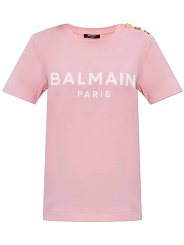 Balmain T-shirt With Printed Logo, Women's, Pink - BALMAIN - BALAAN 1