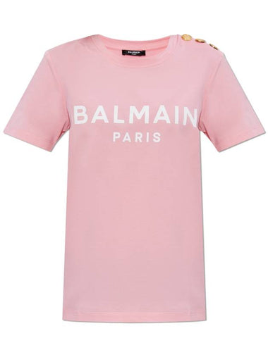 Balmain T-shirt With Printed Logo, Women's, Pink - BALMAIN - BALAAN 1