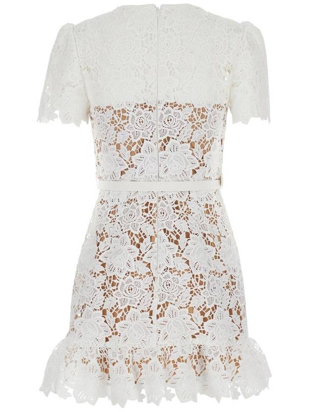 White Mini Dress With Jewel Buttons With Crystals And All-Over Floral Lace Embroidery In Tehc Fabric Woman - SELF PORTRAIT - BALAAN 2