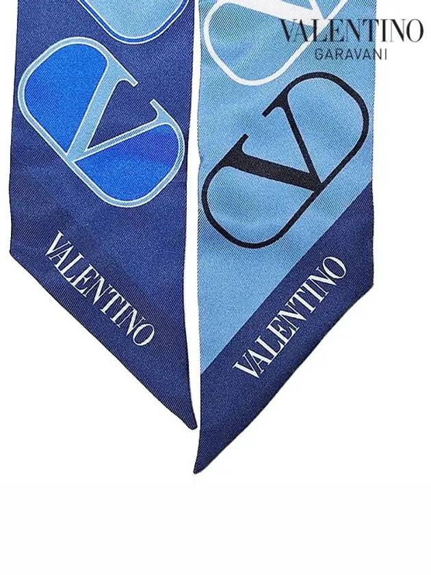 V logo silk bandeau scarf blue 5W2E6017 KBS CG6 - VALENTINO - BALAAN 4