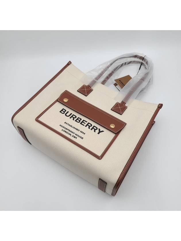 Freya Small Canvas Leather Tote Bag Natural Tan - BURBERRY - BALAAN 7