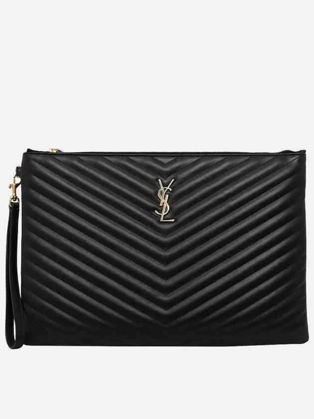 Gold Monogram Document Holder In Matelasse Leather Black - SAINT LAURENT - BALAAN 2