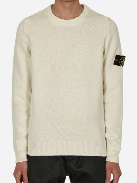 Wappen Patch Crew Neck Wool Knit Top White - STONE ISLAND - BALAAN 2