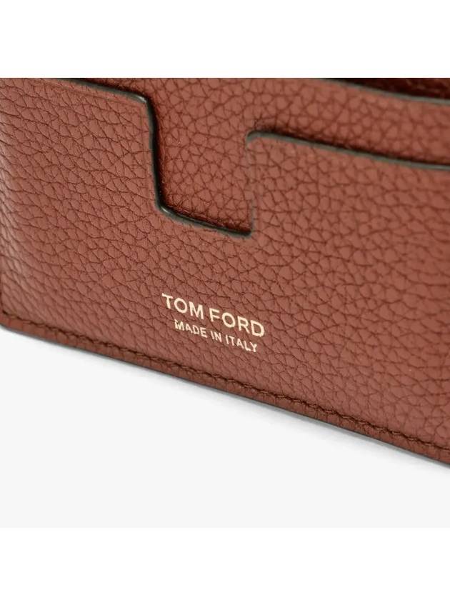 T-Line Logo Grain Leather Card Wallet Brown - TOM FORD - BALAAN 4