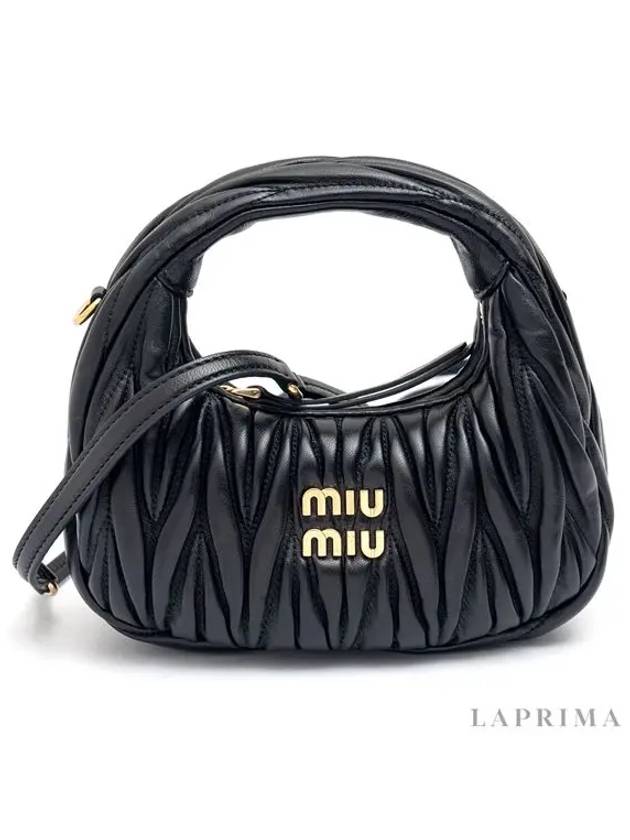 Wander Matelasse Nappa Leather Hobo Mini Bag Black - MIU MIU - BALAAN 5