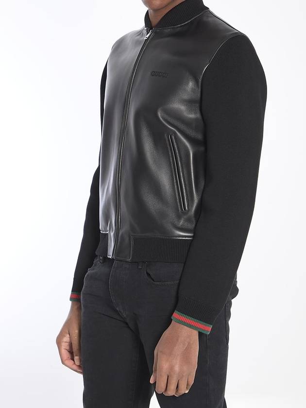 Knit leather jacket black - GUCCI - BALAAN 3