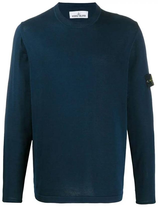 Men's Logo Wappen Crew Neck Knit Sweatshirt Navy - STONE ISLAND - BALAAN 2