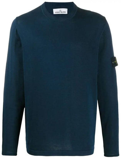 Men's Logo Wappen Crew Neck Knit Sweatshirt Navy - STONE ISLAND - BALAAN 2