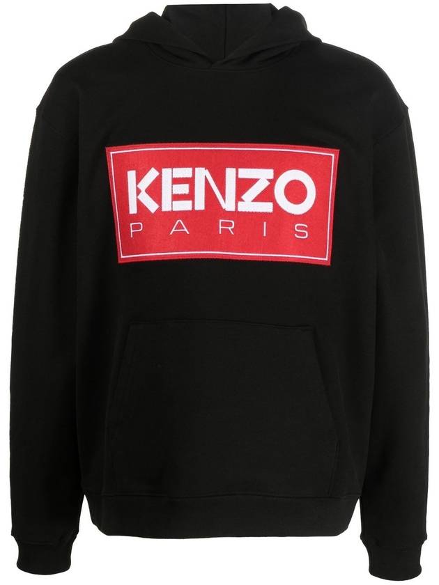 Paris Logo Patch Cotton Hoodie Black - KENZO - BALAAN 2