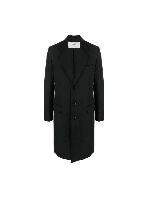 notched lapel virgin wool single coat black - AMI - BALAAN.