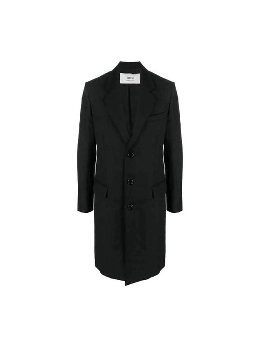 notched lapel virgin wool single coat black - AMI - BALAAN.