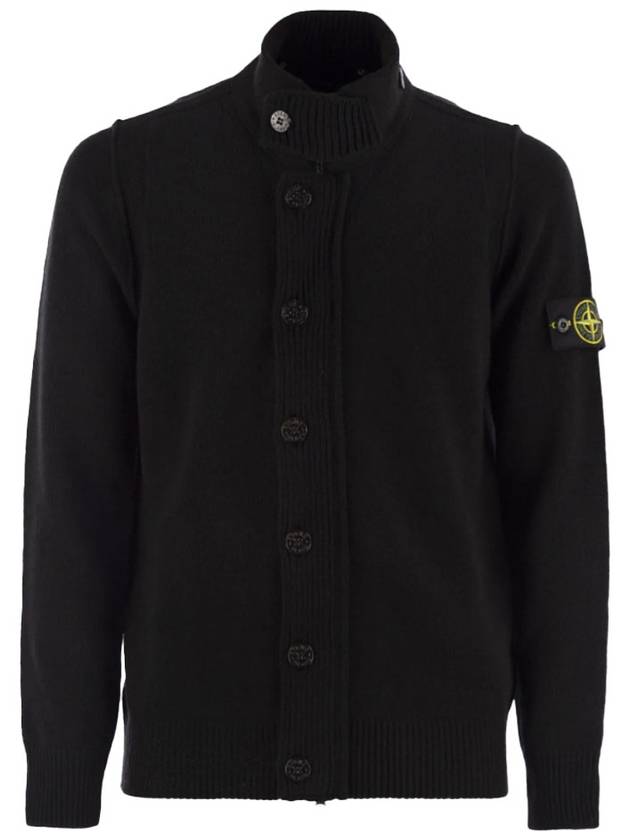 Wappen High Neck Button Up Wool Cardigan Black - STONE ISLAND - BALAAN 2