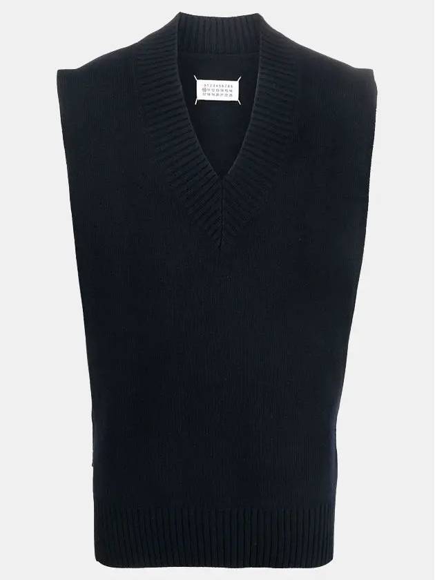 Men's Back Stitch V-Neck Knit Vest Navy - MAISON MARGIELA - BALAAN 4