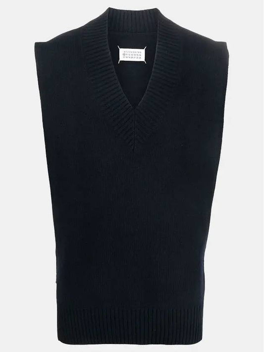 Men's Back Stitch V-Neck Knit Vest Navy - MAISON MARGIELA - BALAAN 2