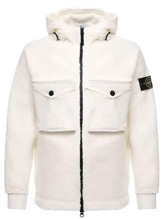 Men's Waffen Patch Shearling Hooded Jacket White - STONE ISLAND - BALAAN.