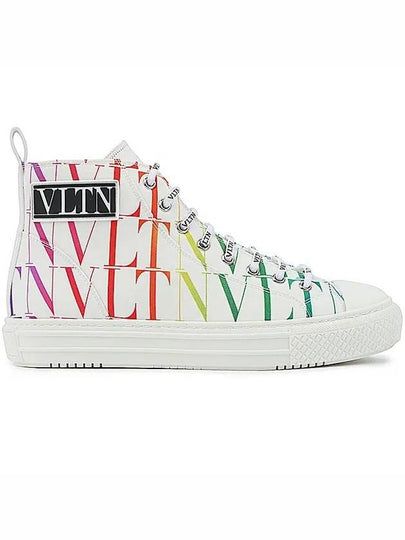 Men's Rainbow Logo High Top Sneakers White - VALENTINO - BALAAN 2