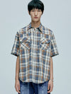 RTR Plaid Western Short Sleeve Shirt Blue - KND - BALAAN 6