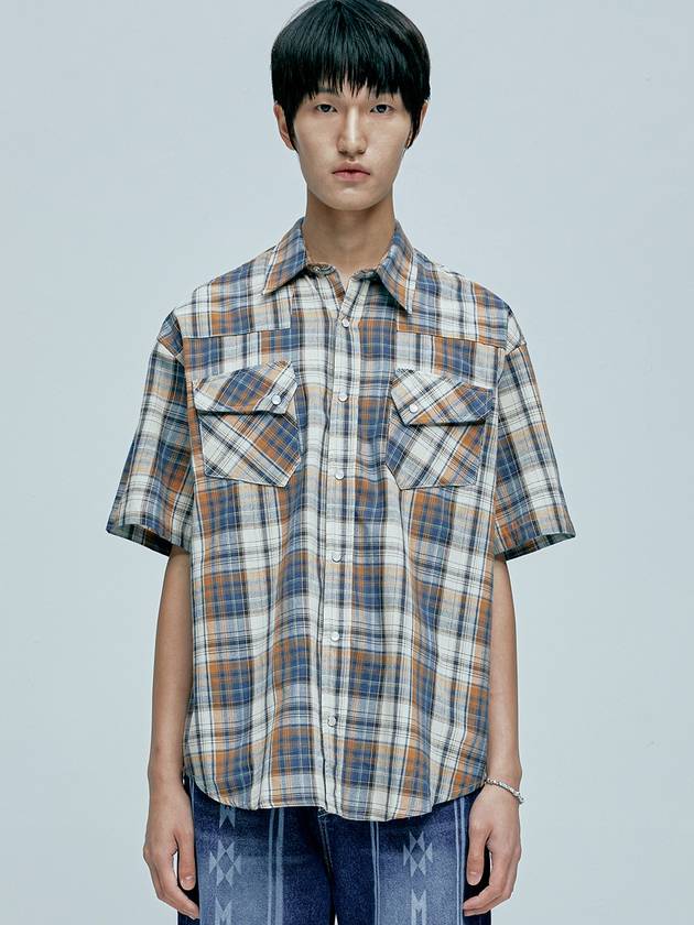 RTR Plaid Western Short Sleeve Shirt Blue - KND - BALAAN 6