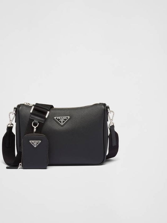 triangle logo leather shoulder bag black - PRADA - BALAAN 2