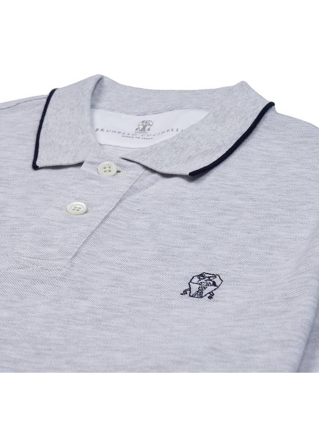 Logo Embroidered Short Sleeve Polo Shirt Heather Grey - BRUNELLO CUCINELLI - BALAAN 4