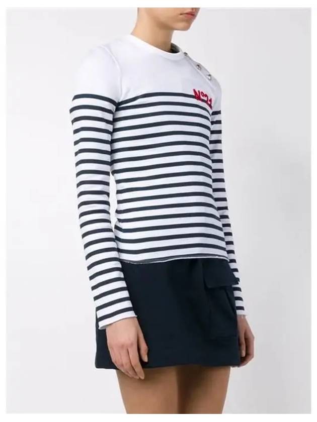 Striped Logo Long Sleeve T Shirt White Blue - Nº 21 - BALAAN 7