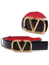 V Logo Signature Reversible Leather Belt Black Red - VALENTINO - BALAAN 2