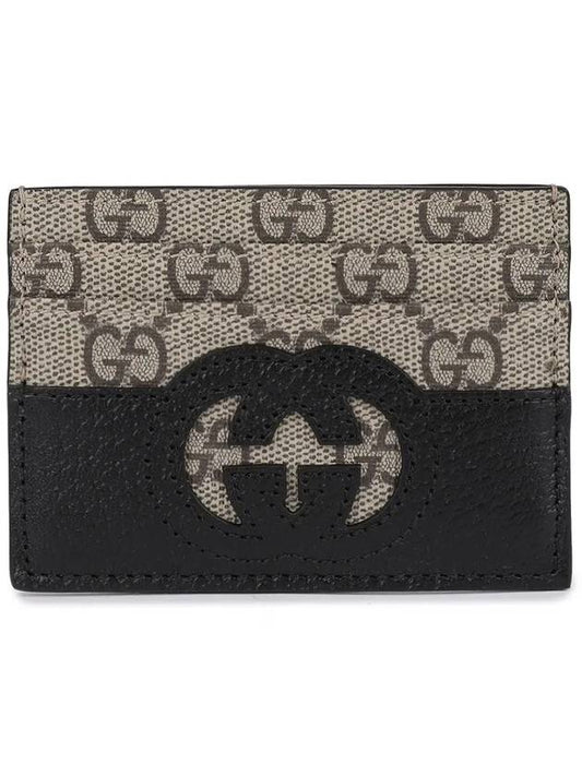 Interlocking G Cutout Leather Card Holder Beige Black - GUCCI - BALAAN 2