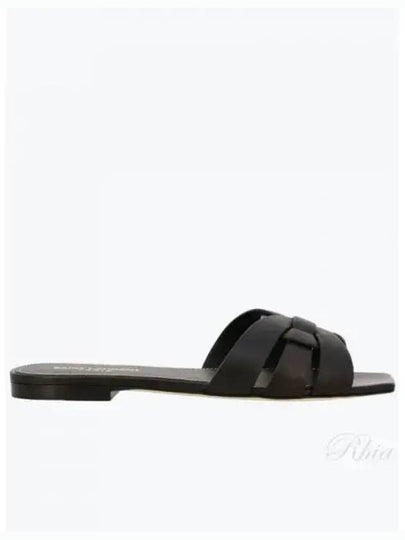 Tribute Smooth Leather Flat Mules Black - SAINT LAURENT - BALAAN 2