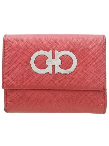 Ferragamo 22 7122 Dark pink color Gancini logo decorated 3 fold bifold wallet - SALVATORE FERRAGAMO - BALAAN 1