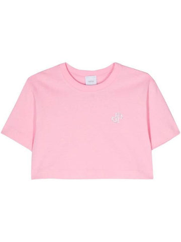 Logo Crop Cotton Short Sleeve T-Shirt Pink - PATOU - BALAAN 1