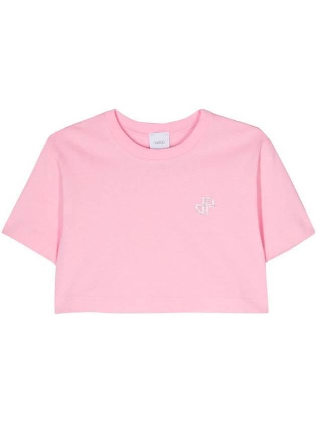 Logo Crop Cotton Short Sleeve T-Shirt Pink - PATOU - BALAAN 1