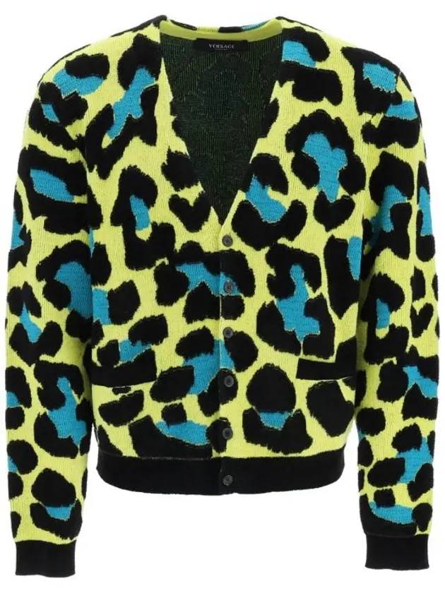 Men's Leopard Print V-Neck Cardigan - VERSACE - BALAAN 1