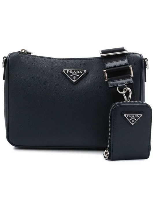 Triangle Logo Saffiano Leather Cross Bag Black - PRADA - BALAAN 2