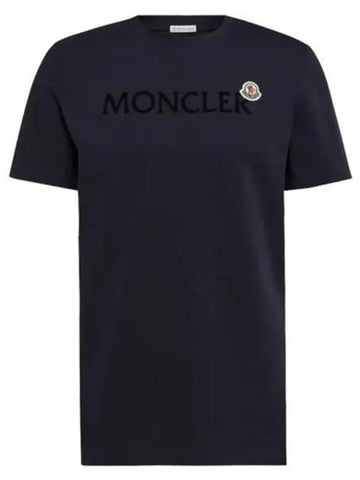 8C00047 8390T 778 Logo Patch Round Short Sleeve T Shirt Navy Men s TLS 271077 - MONCLER - BALAAN 1