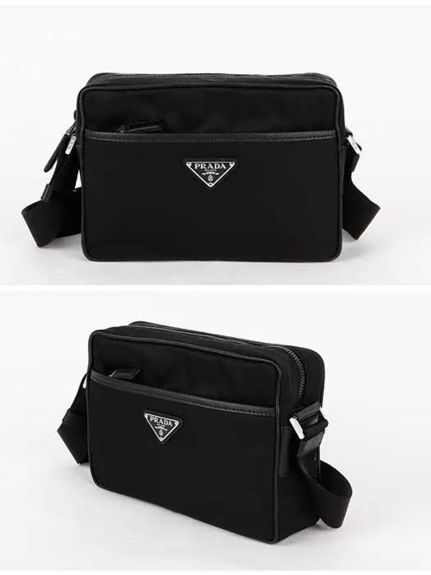 Re-Nylon Saffiano Leather Triangle Logo Cross Bag Black - PRADA - BALAAN 3