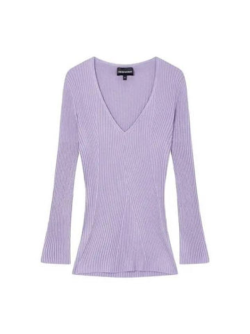 Women s V neck ribbed slim knit violet 270835 - EMPORIO ARMANI - BALAAN 1