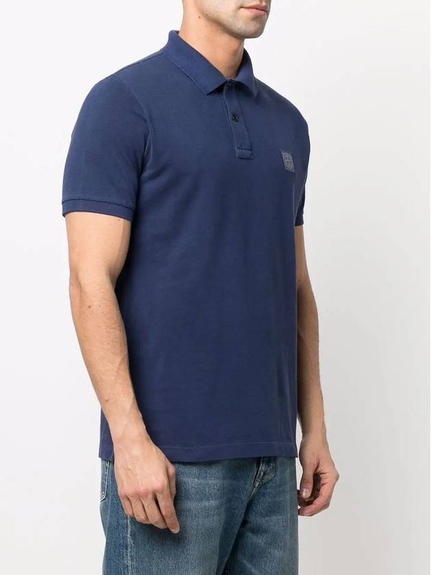 Men's Logo Patch Cotton Short Sleeve Polo Shirt Avio Blue - STONE ISLAND - BALAAN 4