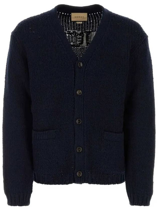 Intarsia Knit Wool Cardigan Navy - GUCCI - BALAAN 2