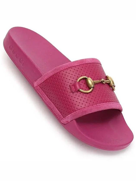 Women's Horsebit Punching Slide Slippers Pink - GUCCI - BALAAN.