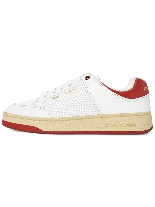 Crack Lace Up Calf Leather Low Top Sneakers White Red - SAINT LAURENT - BALAAN 4