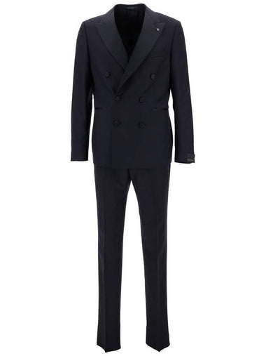 Dark Blue Double-Breasted Tuxedo Suit With Covered Buttons In Wool And Silk Man - TAGLIATORE - BALAAN 1