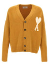 Intarsia Logo Knit Cardigan Mustard - AMI - BALAAN 1