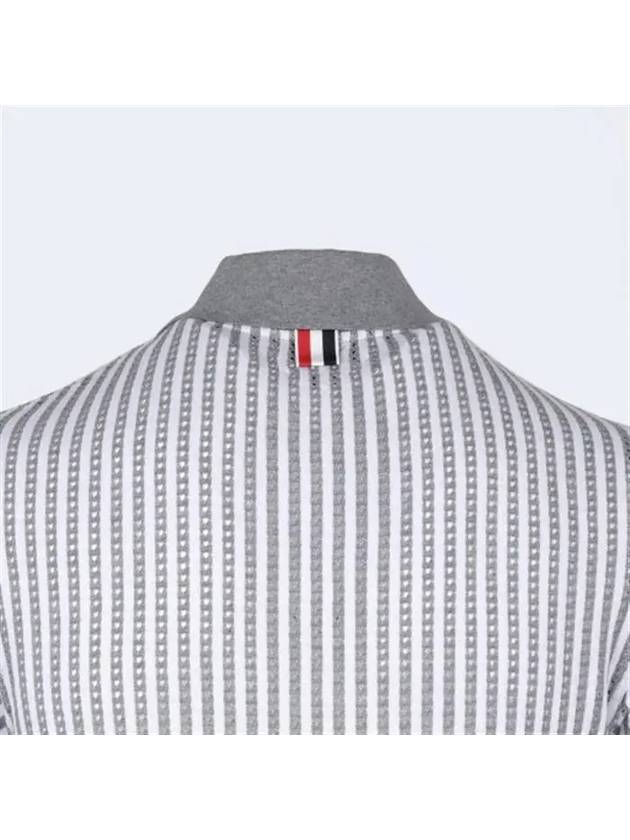 Striped Short Sleeve Polo Shirt Grey - THOM BROWNE - BALAAN 5