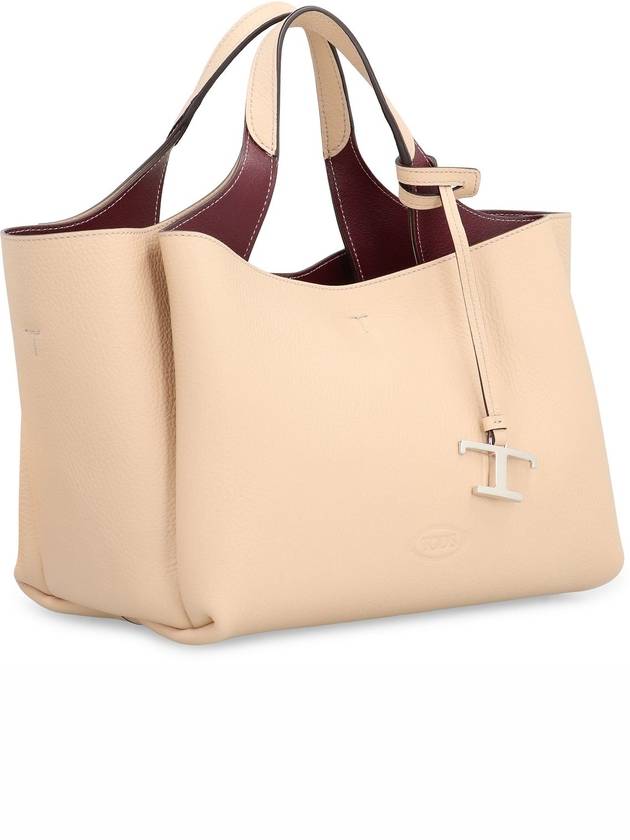 T Timeless Leather Small Tote Bag Beige - TOD'S - BALAAN 4