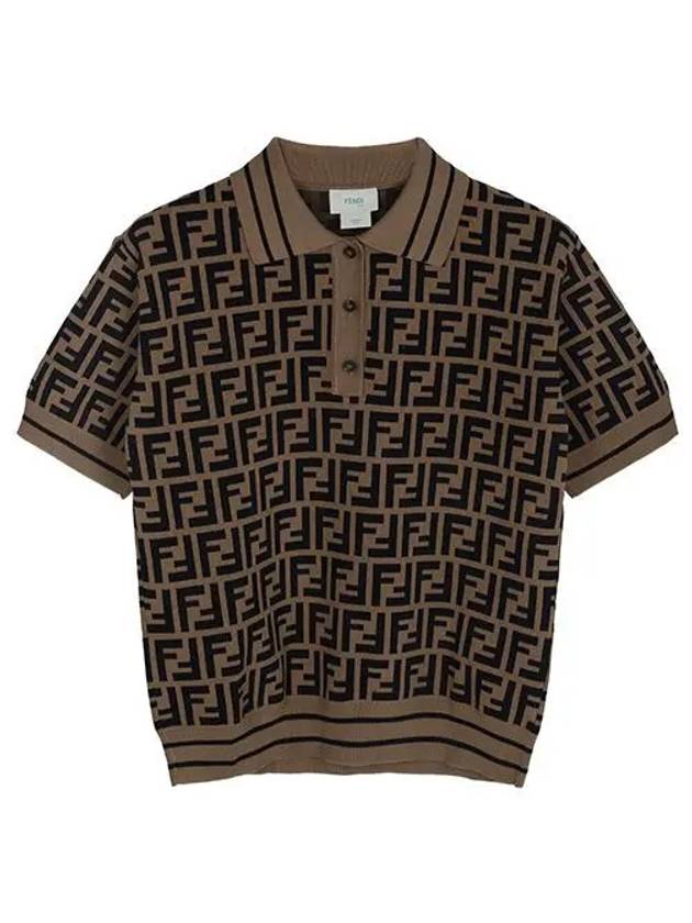 Kids FF Motif Polo Short Sleeve T-Shirt Brown - FENDI - BALAAN 2