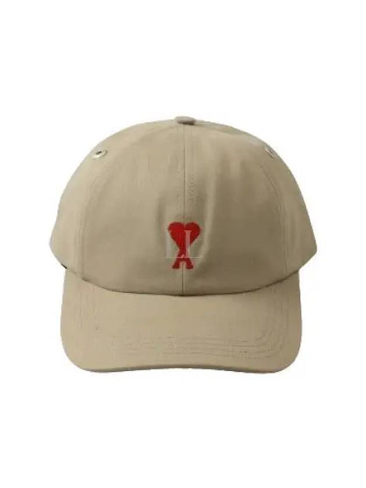 Embroidered Heart Logo Ball Cap Beige - AMI - BALAAN 2